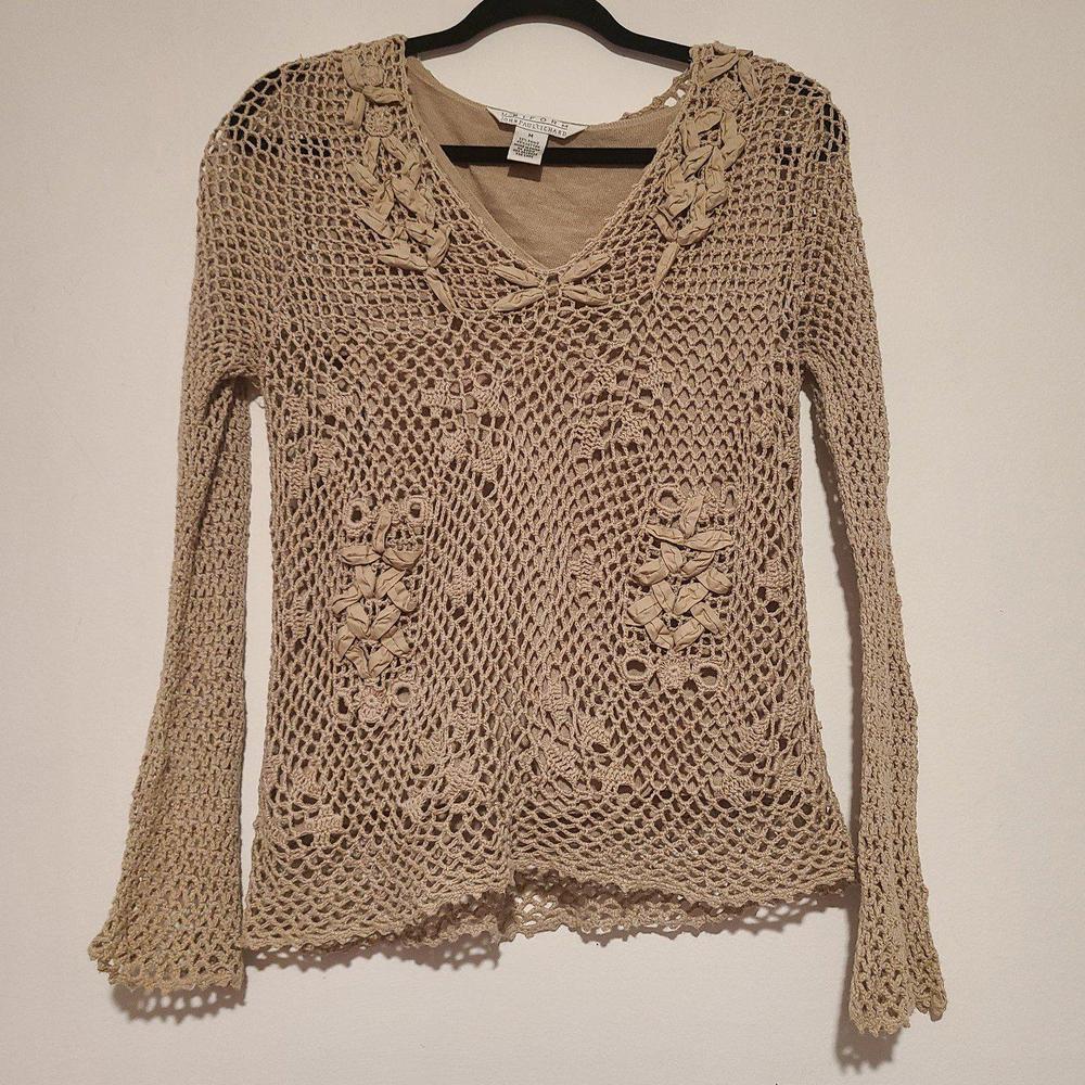 Vintage Women's John Paul Richard Uniform Crochet Lace Look Shirt Boho Medium M